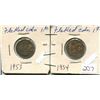 Image 1 : 1953 and 1954 Flaked pennies,2-Small Canadian Error pennies,Queen Elizabeth II