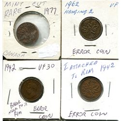 2-1942 error, 1962 error, 1977 error,4-Small Canadian Error pennies,Queen Elizabeth II