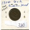 Image 1 : 1904 USA Indian head one cent,1-American one cent,Indian head