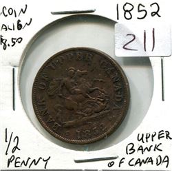 1852-1/2 penny Bank of Upper Canada,1/2 penny Upper Canada Bank Token