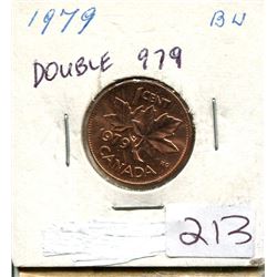 Rare 1979 Double 979,1-Small Canadian penny,Queen Elizabeth II