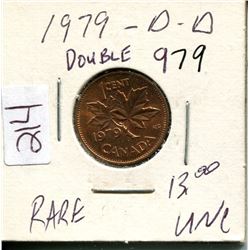 Rare 1979 Double 979,1-Small Canadian penny,Queen Elizabeth II