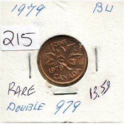 Rare 1979 Double 979,1-Small Canadian penny,Queen Elizabeth II