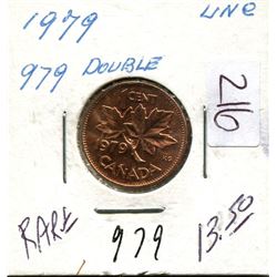 Rare 1979 Double 979,1-Small Canadian penny,Queen Elizabeth II