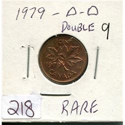 Rare 1979 Double 9,1-Small Canadian penny,Queen Elizabeth II