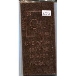 1 Pound .999 Fine Copper Bar,1-Copper Bar with Periodic table info for Copper imprinted on the bar