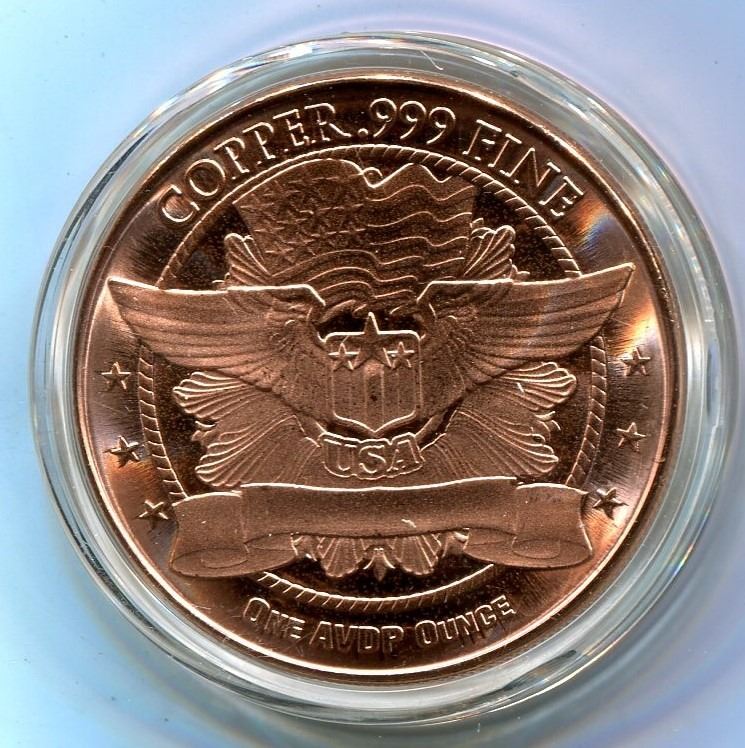 1 ounce .999 fine copper Dollar coin,1 oz copper