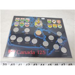 Canada 125 Quarter set in a small Blue Map Holder c/w Looney,1-Canada 125 commemorative set