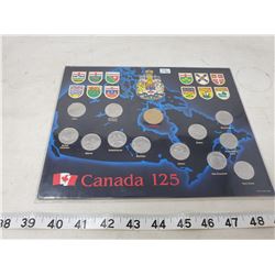 Canada 125 Quarter set in a small Blue Map Holder c/w Looney,1-Canada 125 commemorative set