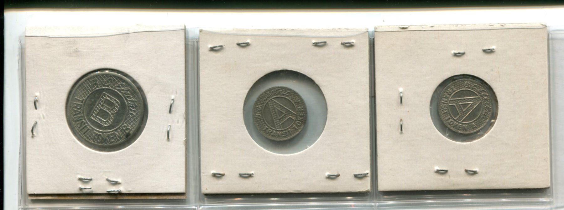 3-BC Electric transit tokens 2-“A” token, 1-“B” token,3-Tokens