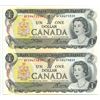 Image 1 : 1-Uncut sheet of 2 -1973 Canadian One Dollar bills  (Crow/Bouey) BFK8672339 & BFK8674839),1-uncut sh
