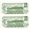 Image 2 : 1-Uncut sheet of 2 -1973 Canadian One Dollar bills  (Crow/Bouey) BFK8672339 & BFK8674839),1-uncut sh