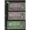 Image 1 : 2-1954 mp 10 dollar bills (2 different signatures), 1-1967 one dollar bill ($21.00 face),3-Canadian 