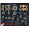 Image 1 : Canada 125 Quarter set in a small Blue Map Holder c/w Looney,1-Canada 125 commemorative set