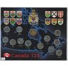 Image 1 : Canada 125 Quarter set in a small Blue Map Holder c/w Looney,1-Canada 125 commemorative set