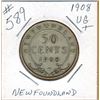 Image 1 : 1908  NEWFOUNDLAND 50 CENT PIECE