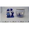 Image 1 : Hand Painted Delft Spring Bulb Pot & Kissing Couple Art Deco