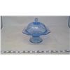 Image 1 : Blue Depression Glass Footed Butter Dish (Rare)