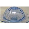 Image 2 : Blue Depression Glass Footed Butter Dish (Rare)