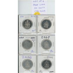 Lot of 6 Proof Like 50 cents: 1970, 1998W, 2002P, 2007, 2008, 2009.