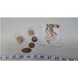 ASSORTED ITEMS - BUTTONS, COINS, ETC.