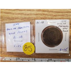 1844 Province of Canada Bank of Montreal half penny. PC-1B. F-15.