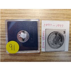 1997 Proof 10 cents that commemorates the 500th anniversary of John Cabot’s voyage to Newfoundland i