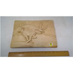 GOOSE CHASING MOOSE' HARD WOOD WOODCARVING WALL PLAQUE