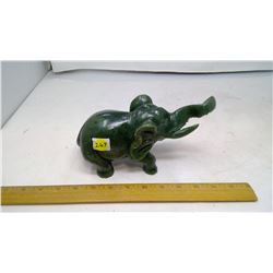 FIVE POUND GREEN JADE ELEPHANT SCULPTURE (trunk chipped)
