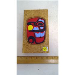 HAND CARVED AND HAND PAINTED WOOD WALL HANGING - RAVEN EATS SUN