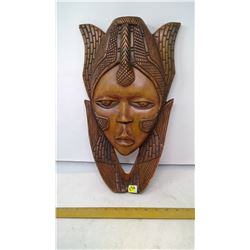MAHOGANNEY WOOD MASK WITH GODDESS FACE - 17.5" X 10"