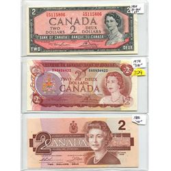 1986, 1974, 1954 TWO DOLLAR NOTES