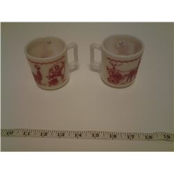 VINTAGE RED CIRCUS MILK GLASS CHILD MUGS