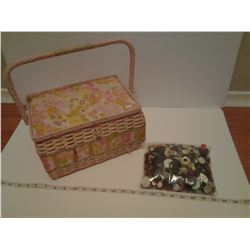 VINTAGE EATON'S SEWING BASKET + BUTTONS