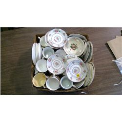 BOX OF MIXED CUPS AND SAUCERS