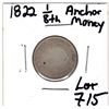 Image 1 : SCARCE 1822 1/8TH DOLLAR WEST INDIES ANCHOR MONEY