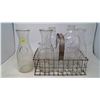 Image 1 : LOT OF GLASS MILK BOTTLES & BASKET