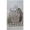 Image 3 : LOT OF GLASS MILK BOTTLES & BASKET