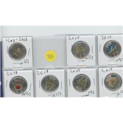 1.2008 Canadain toonie,2.2017 Canaidian toonies,2. 2018 Canadain toonies, 2 2019 Canadain Toonies