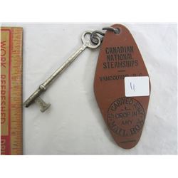 Antique Canadian national steam ship key & tag
