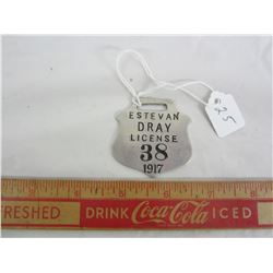 Antique 1917 Estevan Dray license