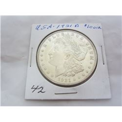 1921 D Morgan silver dollar