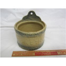 Antique stoneware salt box with swastikas (2 hair line cracks, no lid)