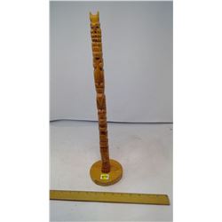 WOOD CARVED TOTEM POLE - 18" SPRUCEWOOD