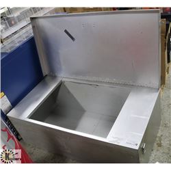 LARGE METAL STORAGE CHEST W/ SIDE LOCKS.