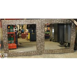 PAIR OF SQUARE METALLIC FRAMED MIRRORS. 26 X 26