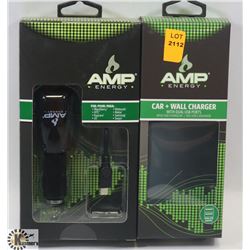 LOT OF 2 AMP ENERGY CAR/ WALL CHARGER & DUAL USB