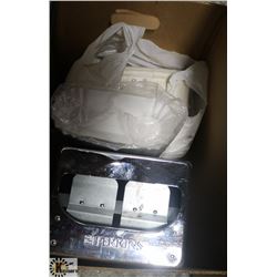 BOX OF HOTDOG TRAYS & PERKINS STAINLESS NAPKIN