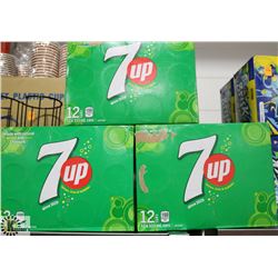 3 CASES OF 355ML 7UP 12PK LEMON LIME POP.