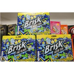 3 CASES OF 355ML BRISK 12PK ICED TEA.